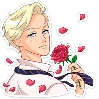 🌹 đàn ông, hoa hồng, hoa, lãng mạn, anime, tóc vàng whatsapp sticker