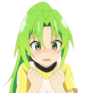 😳 anime, dibujos animados, chica, avergonzada, sonrojada, pelo verde whatsapp sticker