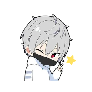 💫 Chłopak anime, Kreskówka, Kawaii, Chibi, Znak pokoju, Słodki, Naklejka telegram sticker