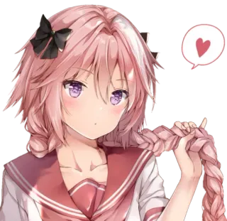 🥰 Astolfo Anime, Kawaii, Schattig, Personage, Roze Haar, Hart telegram sticker