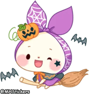 😉 @MHStickers halloween, conejo, lindo, pegatina, murciélago, calabaza, bruja whatsapp sticker
