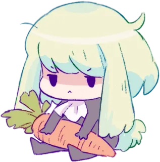 😒 cute, carrot, chibi, anime, kawaii, green hair, cartoon, character telegram sticker