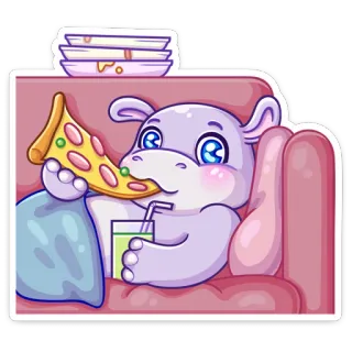 🍕 kuda nil, pizza, kartun, imut, binatang, makanan, minuman, sofa telegram sticker
