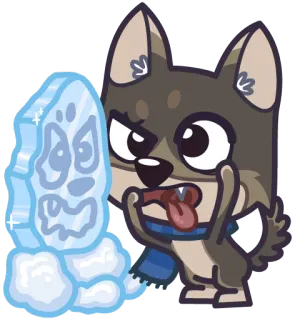 😠 cão, desenho animado, gelo, cachecol, bravo telegram sticker
