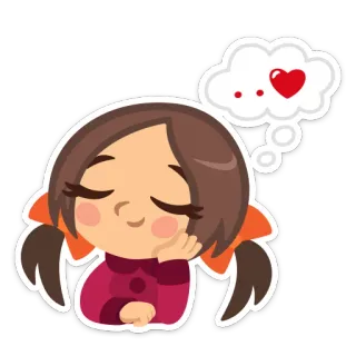 💖 Mädchen, Liebe, Herz, Denken, Träumen, süß, Cartoon whatsapp sticker