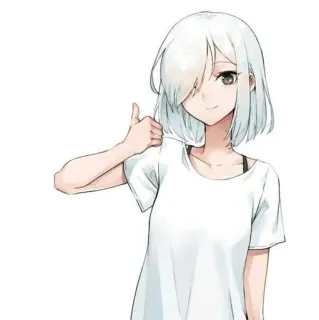 👍 Anime, Pollice in su, Ragazza, Capelli bianchi, Cartone animato, Illustrazione telegram sticker
