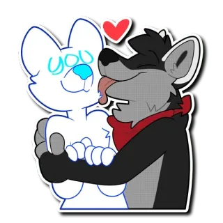 🤗 you furry, anthropomorphic, cartoon, licking, hug, affectionate, cute, animal telegram sticker