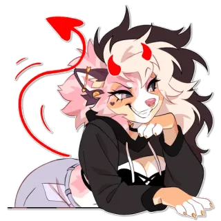 😈 furry, anthropomorphic, demon, succubus, horns, tail, cat, cartoon whatsapp sticker