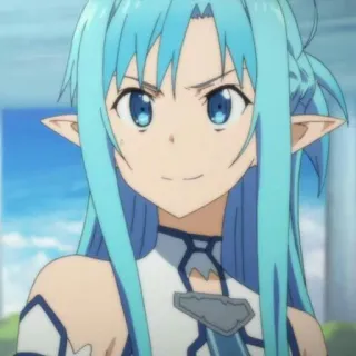 🐚 Asuna Yuuki Sword Art Online 애니메이션, 엘프, 소녀, 미소, 아쿠아 머리, 소드 아트 온라인, 아스나 telegram sticker