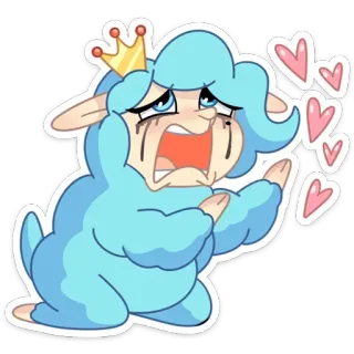 😭 Schaf, weinen, traurig, Cartoon, süß, Herzen, blau, Krone telegram sticker