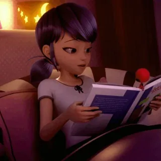 🗼 Marinette Dupain-Cheng Miraculous: Tales of Ladybug & Cat Noir dessin animé, animé, fille, lecture, lit, livre, chambre whatsapp sticker