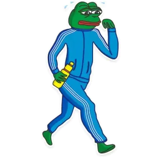 💪 Pepe the Frog pepe, rana, ejercicio, sudor, meme, dibujo animado, caminando telegram sticker