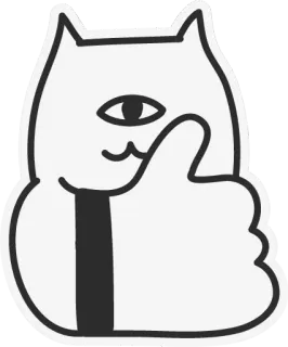 👍 kat, één oog, beledigend gebaar, middelvinger, illustratie, sticker telegram sticker