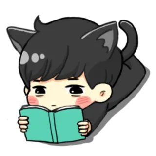 😶 Чиби, Кошачьи ушки, Чтение, Книга, Милый, Каваий, Аниме, Манга telegram sticker
