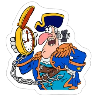 🕘 Cartoon, Pirat, Offizier, Uhr, besorgt telegram sticker