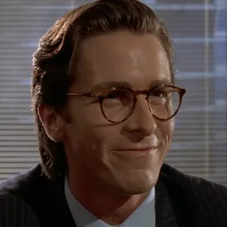 🙂 Patrick Bateman American Psycho Geschäftsmann, Yuppie, Serienmörder, gruselig, Gesichtsausdruck whatsapp sticker