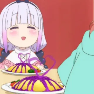 🍚 Kanna Kamui Miss Kobayashi's Dragon Maid Anime, Kawaii, Desenho animado, Mangá, Comida, Fofo, Sorrindo whatsapp sticker