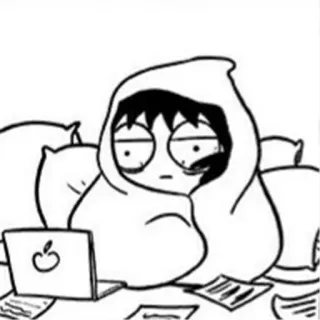 😑 leniwy, bluza z kapturem, komputer, zmęczony, kreskówka, mem, prokrastynacja telegram sticker