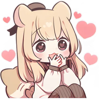 😱 애니메이션, 귀여운, 카와이, 하트, 만화, 곰돌이 귀, 홍조 telegram sticker