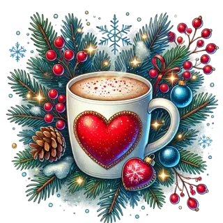 👍 กาแฟ, แก้ว, หัวใจ, คริสต์มาส, วันหยุด, รื่นเริง, ฤดูหนาว whatsapp sticker