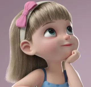 🪐 Dibujo animado, Niña, Linda, Niño, Cinta, Retrato telegram sticker