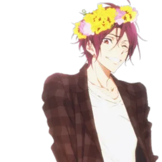 😁 Anime, Personagem, Coroa de flores, Piscadela, Alegre whatsapp sticker