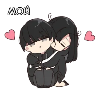 💋 МОЙ amor, abrazo, lindo, pareja, chibi, dibujos animados, animado telegram sticker