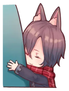 🙁 anime, manga, cartoon, cute, wolf, scarf, kawaii, hug telegram sticker