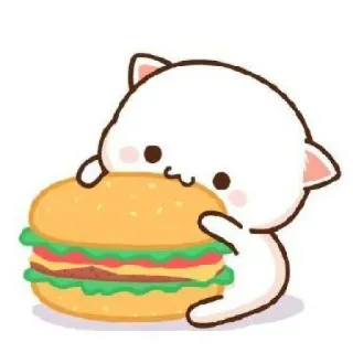 🐱 chat, dessin animé, mignon, kawaii, autocollant, animal, burger, nourriture telegram sticker