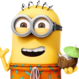 😕 Minion Minion, Kartun, Karakter, Pantai, Kelapa, Tropis telegram sticker