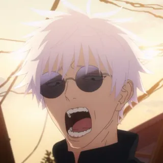 💀 Satoru Gojo Jujutsu Kaisen Anime, Manga, Gojo Satoru, Jujutsu Kaisen, Charakter, weißes Haar, runde Brille, Ausdruck whatsapp sticker