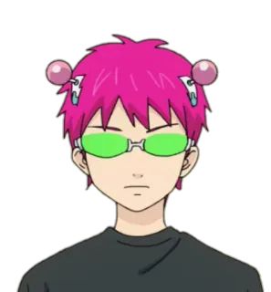 😐 Kusuo Saiki The Disastrous Life of Saiki K. Аниме, Saiki K, Кусуо Сайк, Розовые волосы, Психокинез, Зеленые очки telegram sticker