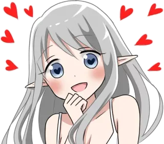 😍 Anime, Elf, Kawaii, Słodkie, Serca, Kobieta, Kreskówka, Miłość telegram sticker