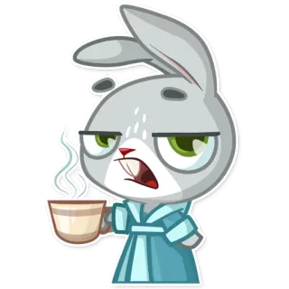 😑 うさぎ, 動物, 漫画, コーヒー, 朝, 眠い telegram sticker