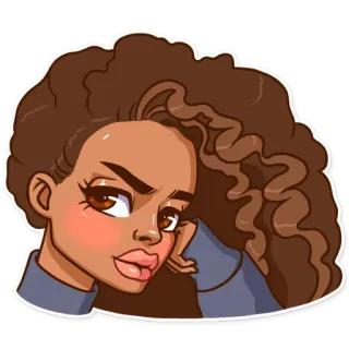 😒 woman, girl, cartoon, portrait, illustration, brown hair telegram sticker