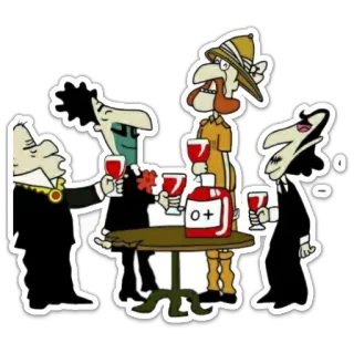 🥂 Kreskówka, Grupa, Picie, Wino, Stół telegram sticker