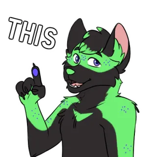 ☝ THIS furry, fursuit, anthropomorphic, pointing, green, canine telegram sticker