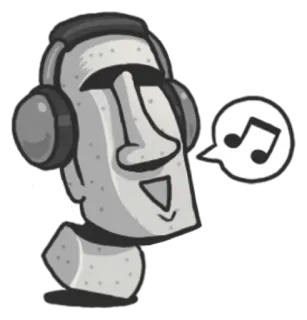 🐷 Moai, Steenhoofd, Koptelefoon, Muziek, Paaseiland, Standbeeld, Cartoon whatsapp sticker