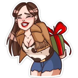 🎁 donna, cartone animato, regalo, festivo, regalo, felice whatsapp sticker