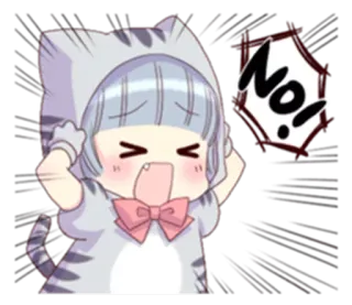 😫 NO! kot, anime, nie, słodki, kreskówka, wykrzyknik, kociak telegram sticker