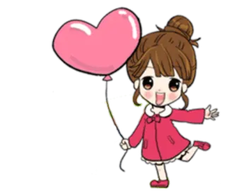 🎈 Hoạt hình, Cô gái, Trái tim, Bóng bay, Dễ thương telegram sticker