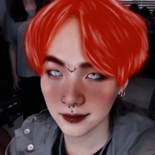 👽 pelo rojo, piercings, cara, persona telegram sticker