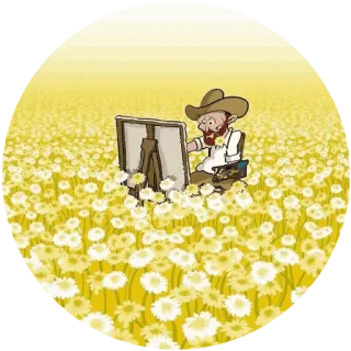 🌾 artist, painting, flowers, field, cartoon whatsapp sticker