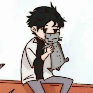 🗿 cartoon, anime, cat, cute, man, holding cat telegram sticker