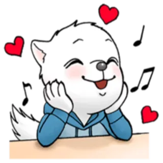 🎼 chien, chiot, dessin animé, mignon, coeurs, souriant, joyeux, amour telegram sticker