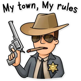 😎 My town, My rules 保安官, 銃, 葉巻, 法律, カウボーイ, 漫画 telegram sticker