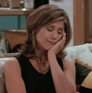 😴 Rachel Green Friends zmęczona, wyczerpana, śpiąca, kobieta, siedząca, odpoczynek telegram sticker