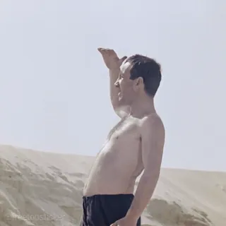 🤨 man, beach, sand, torso, person, outdoors telegram sticker