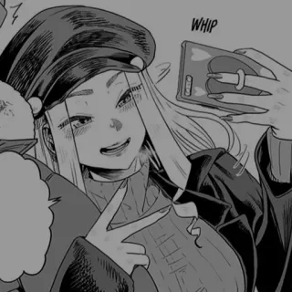 ➰ WHIP Anime, Mädchen, Selfie, Friedenszeichen, Kappe, Cartoon telegram sticker