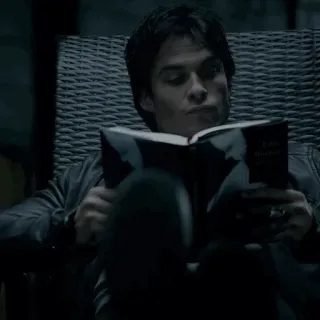 🎭 Damon Salvatore The Vampire Diaries TV Show, Vampire, Book, Sitting, Character telegram sticker